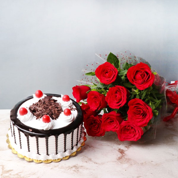 Red Rose Bunch & Cake